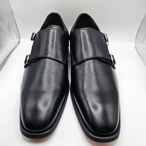 NWOB Men's La Milano Black Leather Plain Toe Double Monk Strap Shoes Size 11